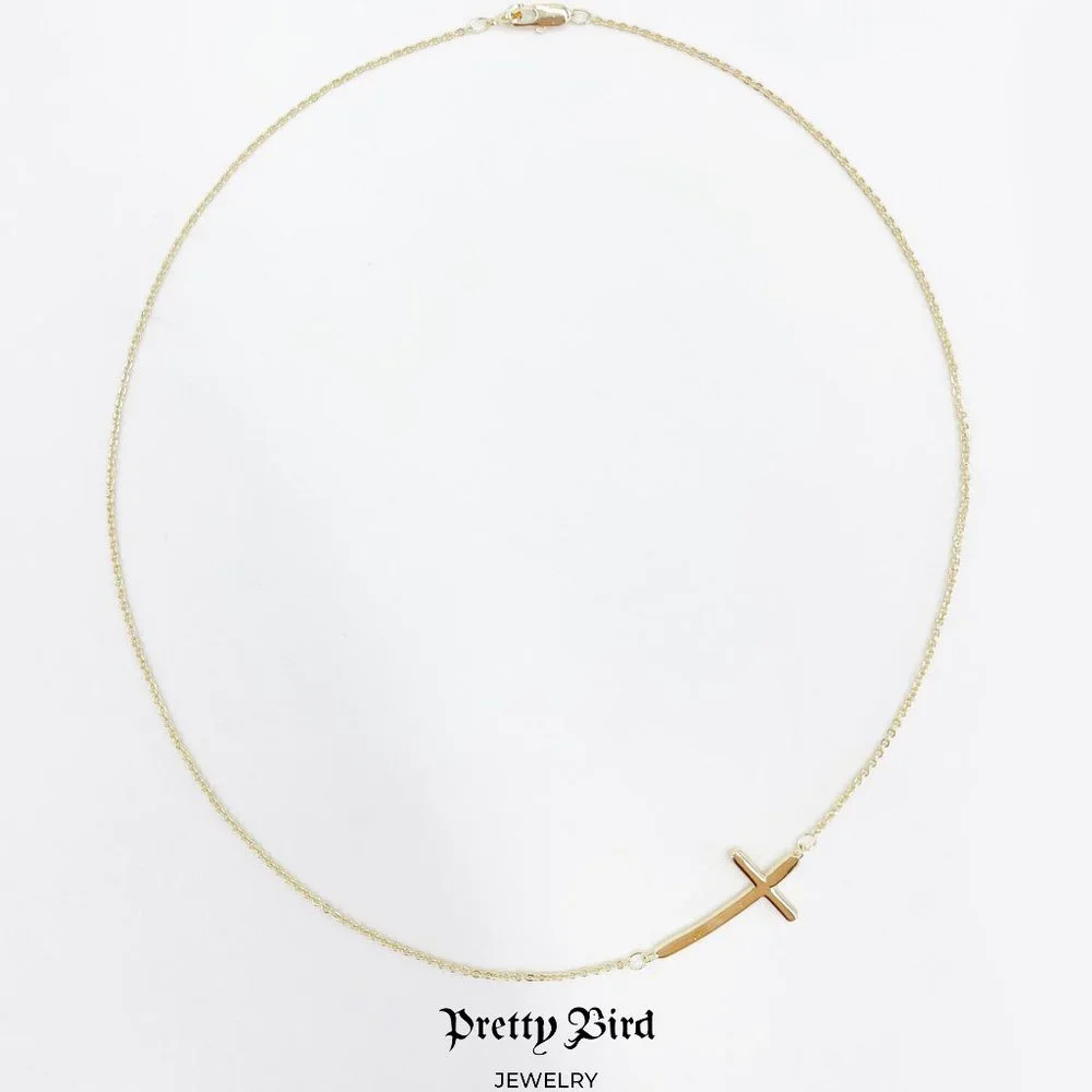 18K Yellow Gold Plated Cross Inlay Necklace - 18" - Picture 2 of 2